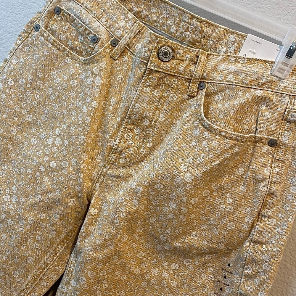 New American Eagle 90’s Straight Denim Jeans Size 4 Trendy Butter Yellow - Picture 5 of 11
